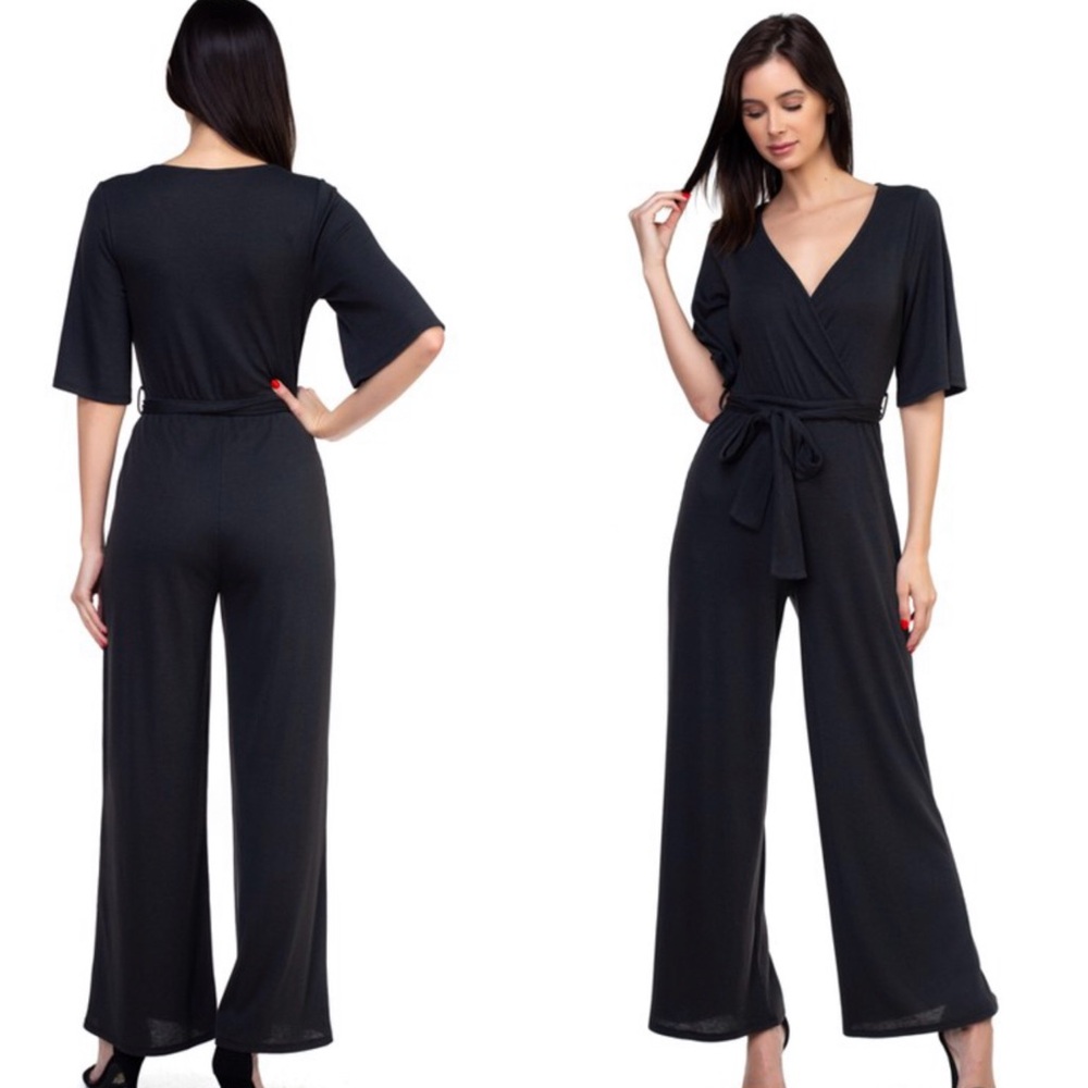 Wide leg stretchy classy chic jumpsuit - Picture 2 of 12